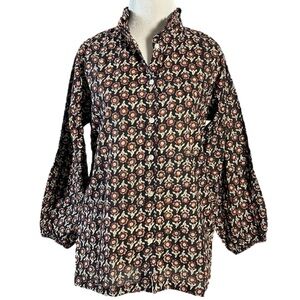 Mod’s Mahal Indian Cotton Block Print Retro 70s Button Down Shirt Size Medium